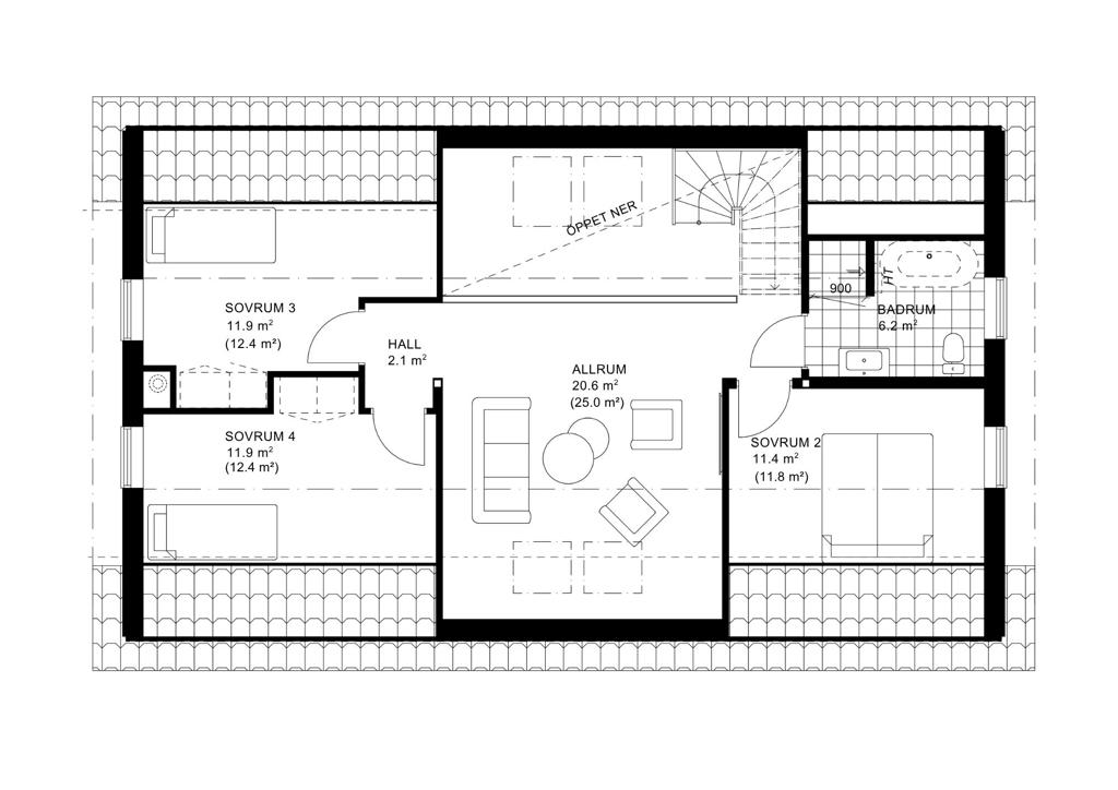 2D-planlösning på Villa Solberga övervåning